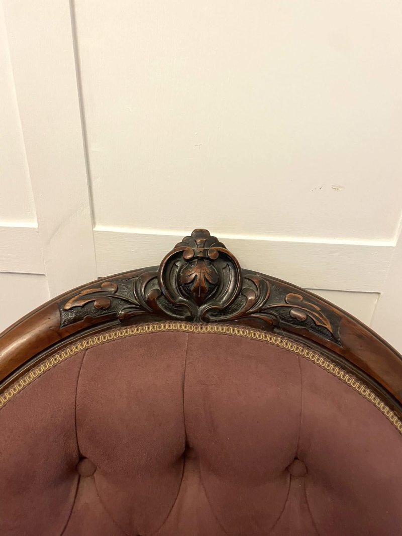 Unusual Pair of Antique Victorian Quality Carved Walnut Armchairs - Image 7